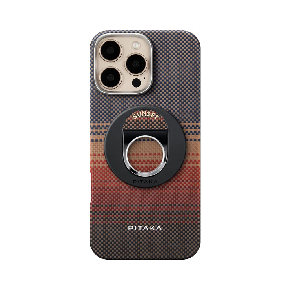 Pitaka Tactile Woven Sunset-Moonrise Serisi iPhone 16 Pro M-safe Şarj Özellikli Grip 3 Standlı Aramid Fiber Sunset Kılıf Pitaka Tactile Woven Sunset-Moonrise Serisi iPhone 16 Pro M-safe Şarj Özellikli Grip 3 Standlı Aramid Fiber Sunset Kılıf